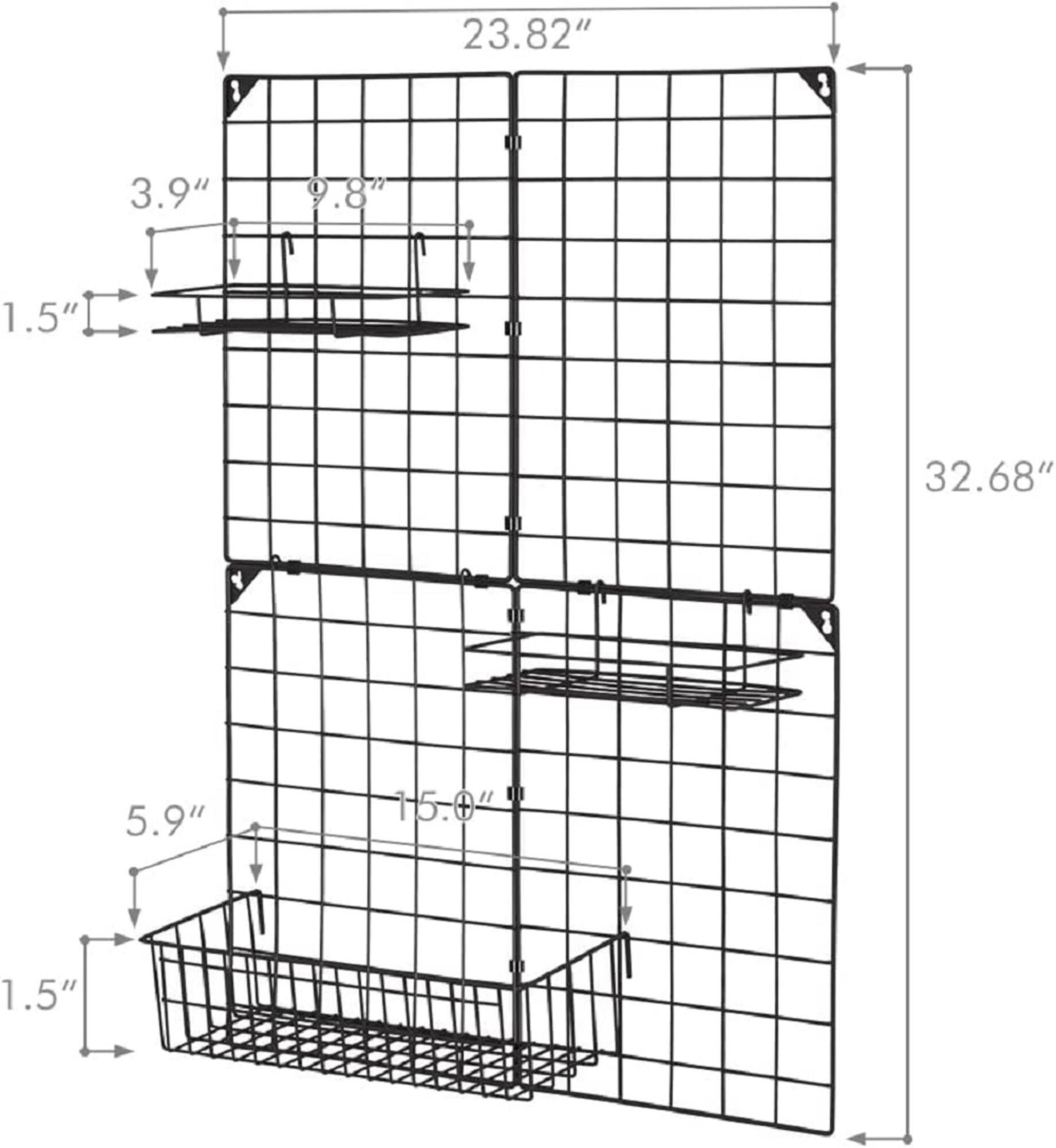 NEX™ Black Wall Grid Panel with 3 Wire Baskets